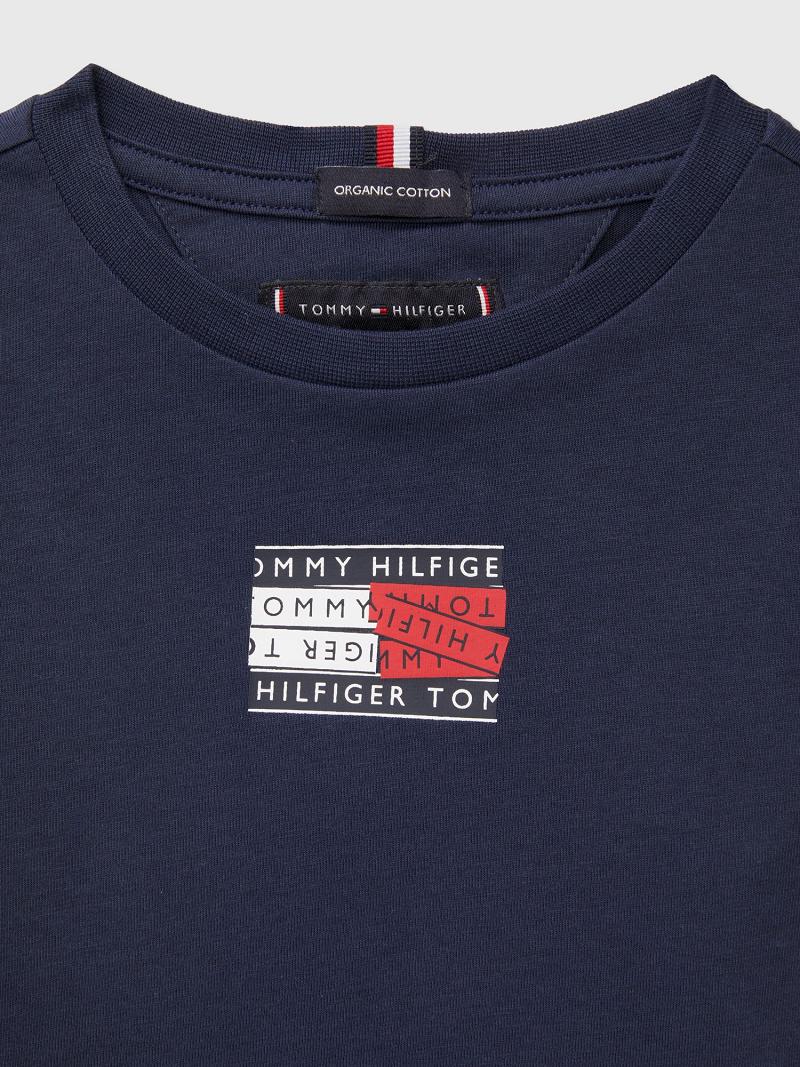 Lány Tommy Hilfiger Flag Logo Tape Póló Sötétkék | HU 1930GSO